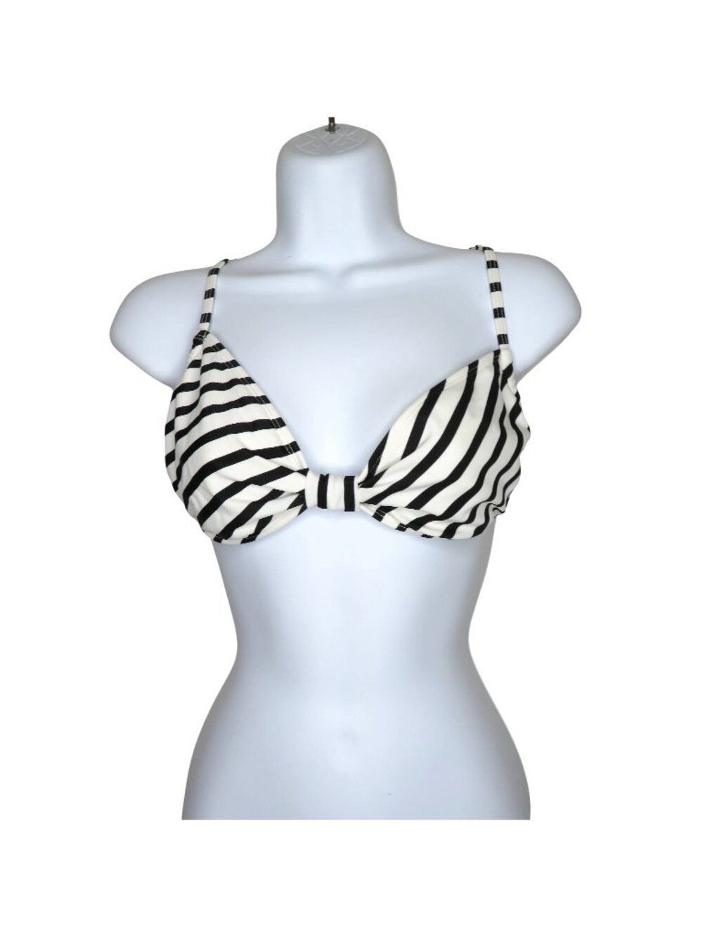 Roxy Swim Black & White Striped Bikini Top Bra Style Size L